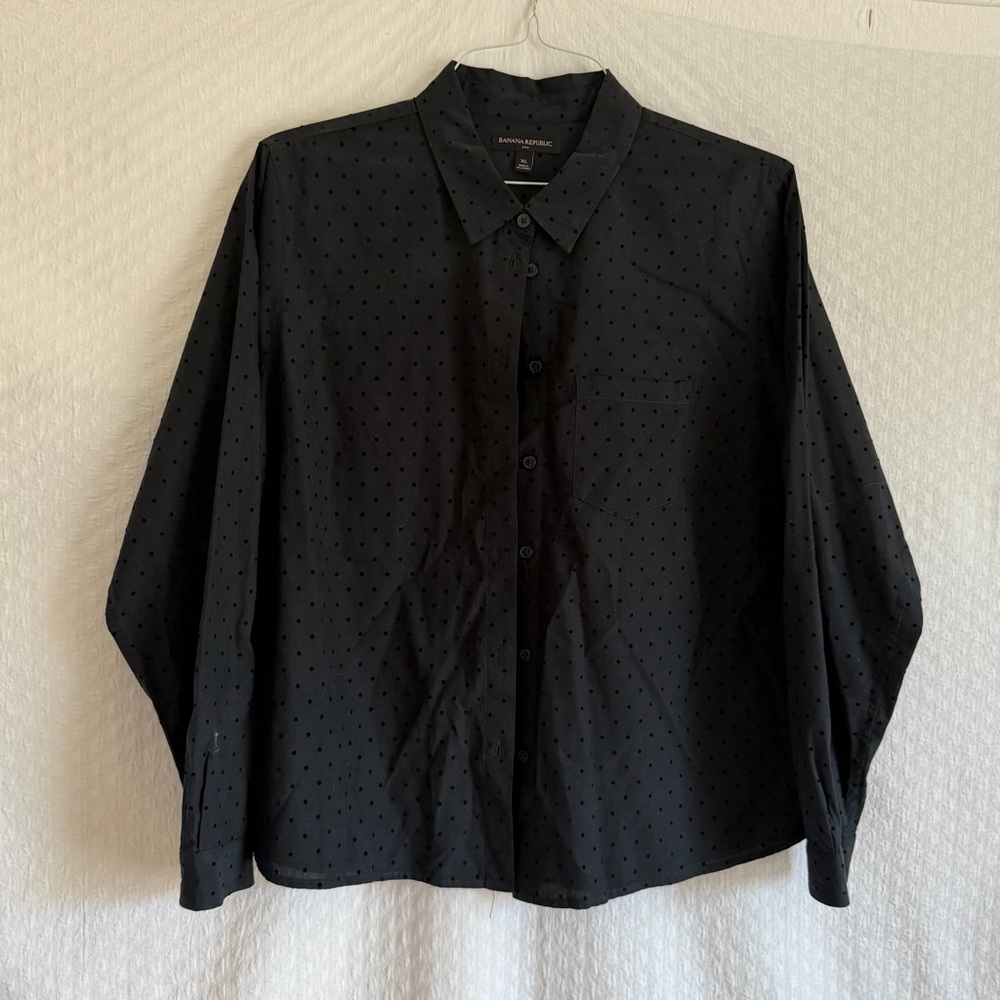 XL Black Banana Republic Cotton Long Sleeve Clip Dot Button Down Shirt